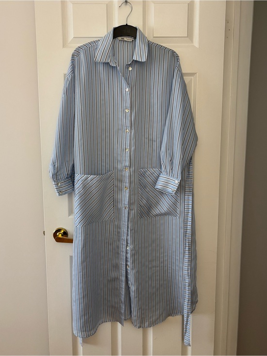 Zara Dresses & Skirts - Zara Blue and White Striped Shirt Dress